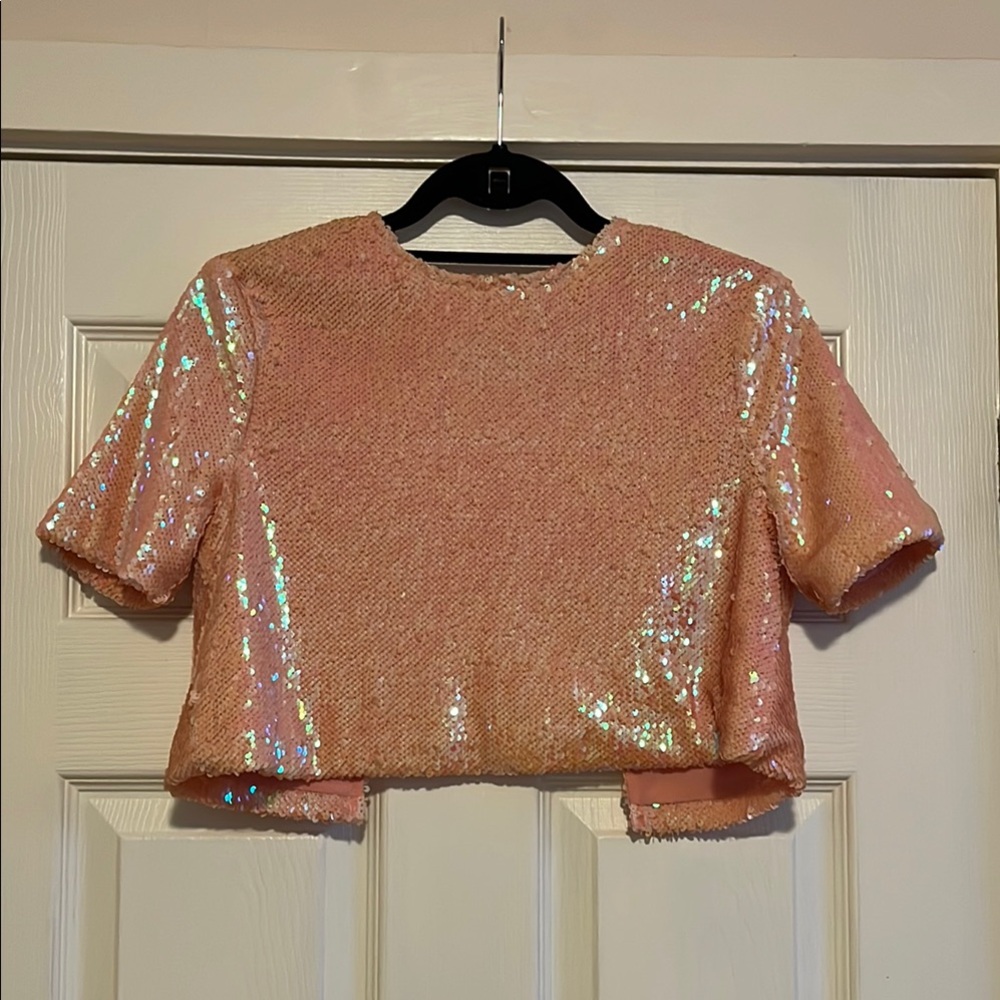Pink Sequin Backless Top